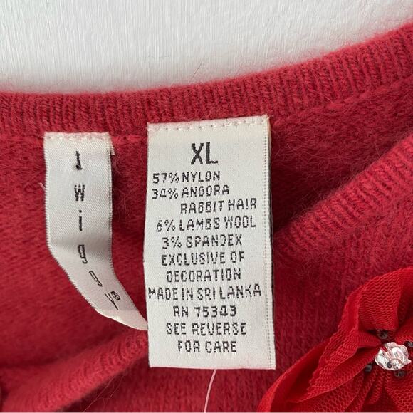 Twiggy Angora Crop Salmon Pink Tulle Flower Rhinestone Sweater XL - Picture 6 of 6